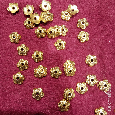 Flower 8mm Golden Oxidize Metal Beads Cap 300 Pcs
