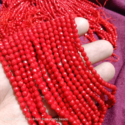 Red Facited Round 4mm Agate Beads 90 Beads