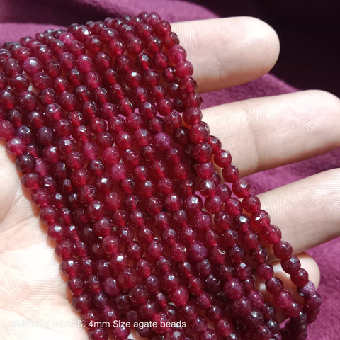 Ruby Red Facited Round 4mm Agate Beads 90 Beads