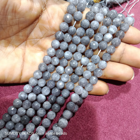 Grey Facited Round 6mm Agate Beads 60 Beads