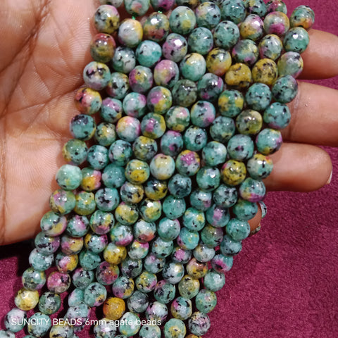 Green Texture Facited Round 6mm Agate Beads 60 Beads