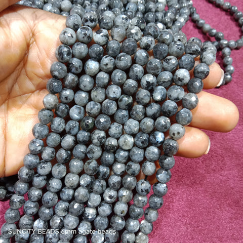 Grey Texture Facited Round 6mm Agate Beads 60 Beads