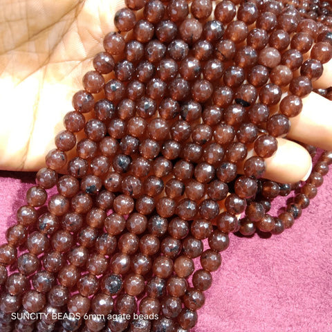 Transparent Dark Brown Facited Round 6mm Agate Beads 60 Beads