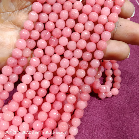 Light Carrot Pink Facited Round 6mm Agate Beads 60 Beads