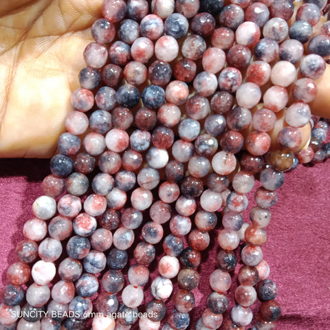 Dark Peach Texture Facited Round 6mm Agate Beads 60 Beads
