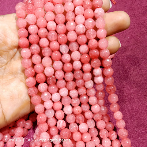 Pink Peach Facited Round 6mm Agate Beads 60 Beads