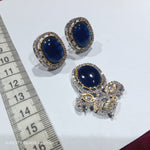 High Quality Polki Kundan Pendant With Earrings Blue Oval 1 Set