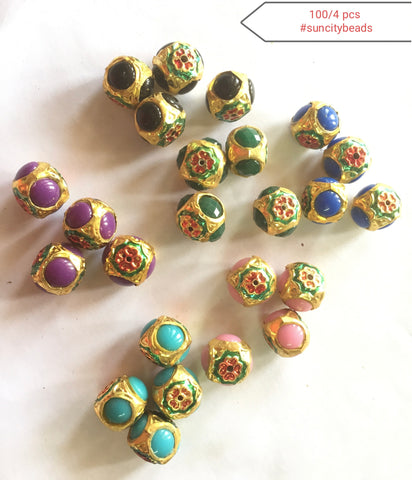 Meenakari Kundan Jadau Beads 4 Pcs
