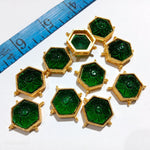 HEXAGON FLOWER CARVING GLASS BROOCH 10 PCS