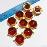 HEXAGON FLOWER CARVING GLASS BROOCH 10 PCS